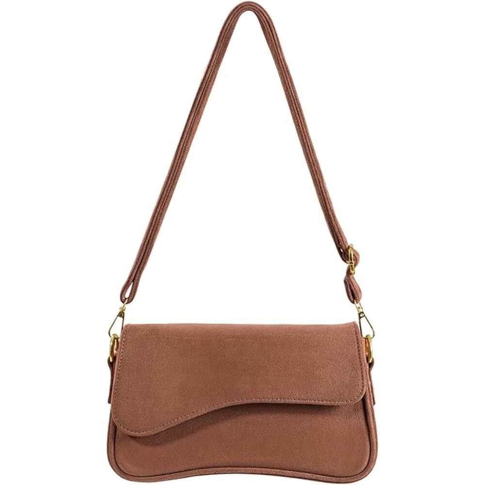 Women Suede Brown Imported Casual Leather Waterproof Lightweight Hobo Handbag